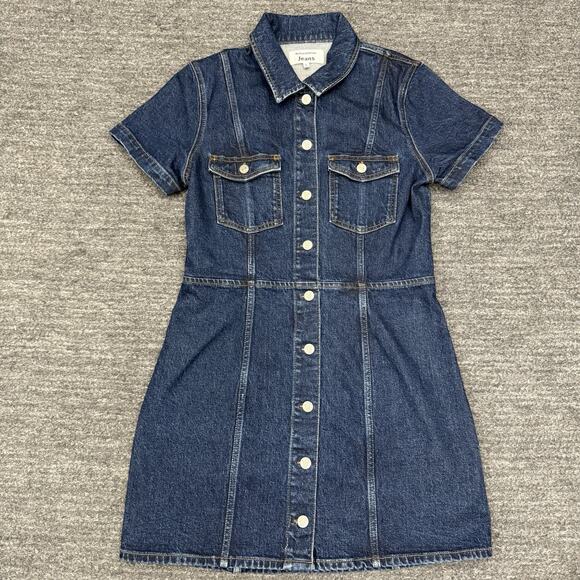 Reformation Kent Denim Mini Dress Women 8 Blue Short Sleeve Western Cowboy Rodeo - Picture 1 of 9